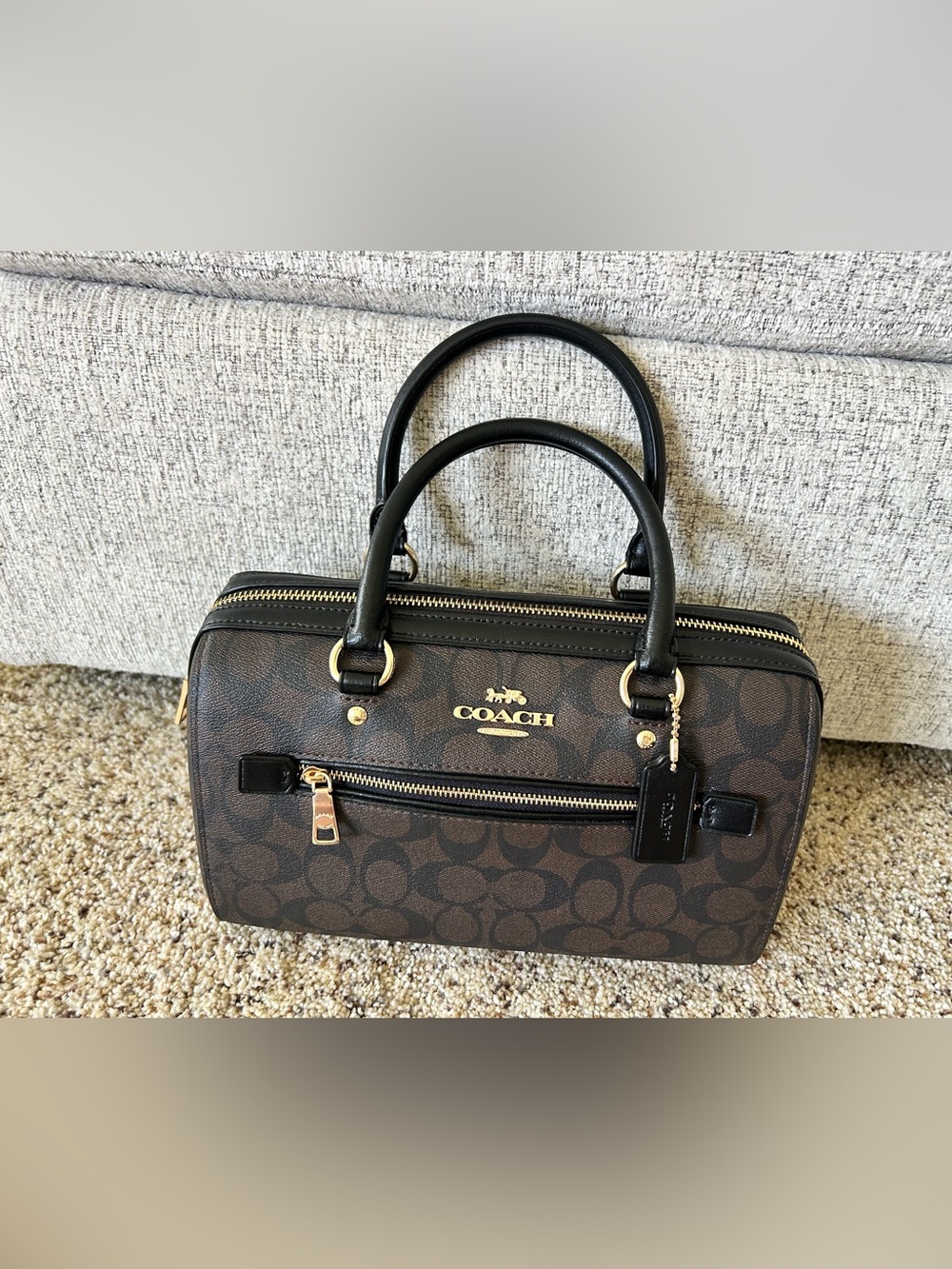 Inspired Canvas Satchel with Wallet & wristlet - Brown & Black - Picture 3 of 12